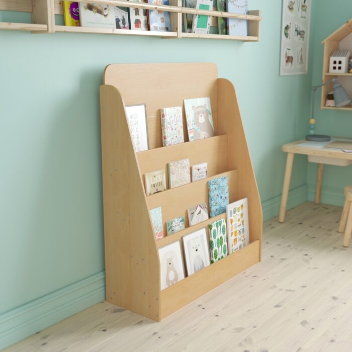 Commercial 4 Shelf Birch and Poplar Plywood Book Display Stand for Kids