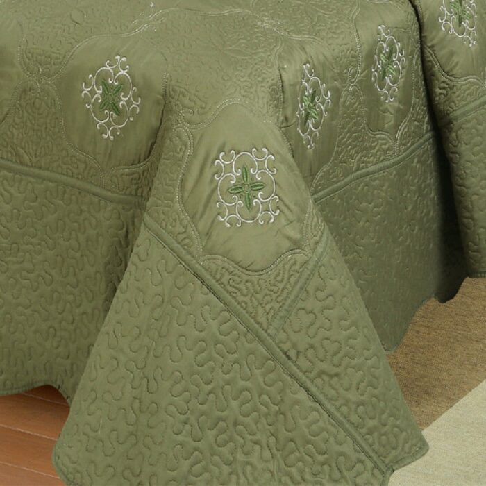 3Pcs Embroidery Quilts Bedspreads Set Coverlet Oversized King Sage - Image 2
