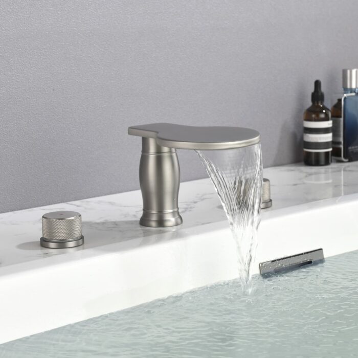 3 Holes 8 Inch Widespread Tub Faucet Waterfall Swivel Spout Bathtub Faucets with Two Handles Tub Fillers with CUPC Supply Hoses