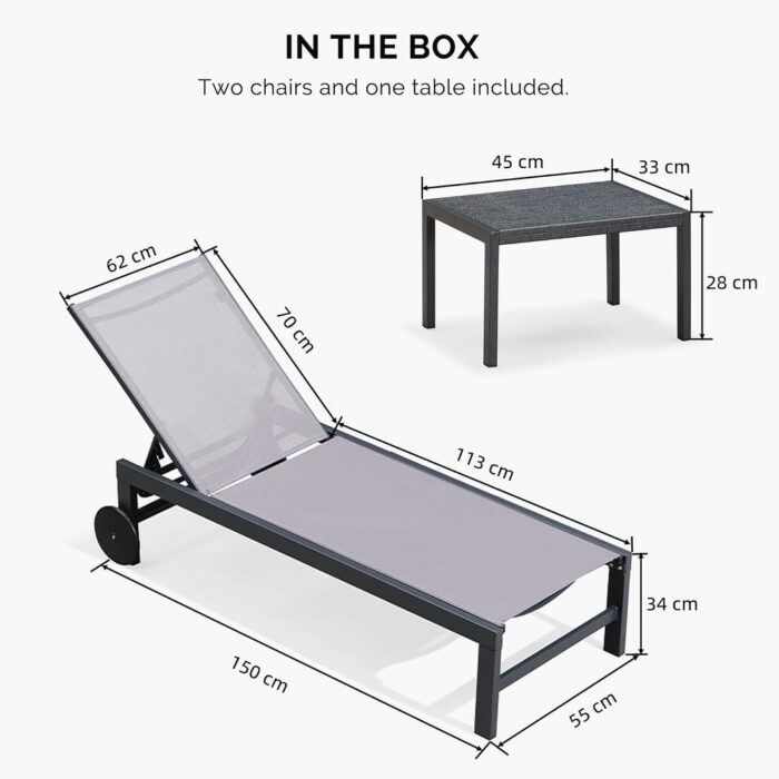 PURPLE LEAF Outdoor Mesh/Aluminum Chaise Lounge w/Wheels Textliene Fabric - Image 2