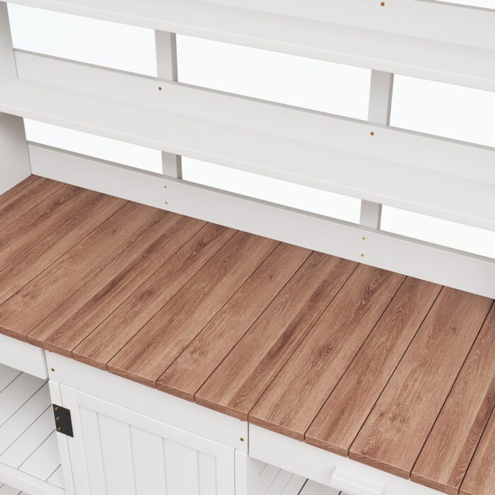 Wooden Potting Bench Table with 2 Drawers, Cabinet and Open Shelves - Image 2