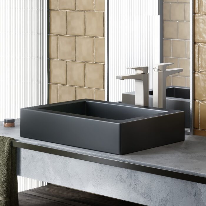 Voltaire Ceramic Rectangle Vessel Sink, Matte Black - Image 2