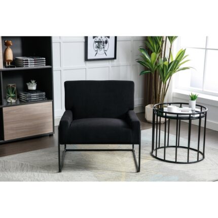 Velvet Upholstered Modern Industrial Slant Premium High Density Soft Single Armchair with Metal Frame - Image 2