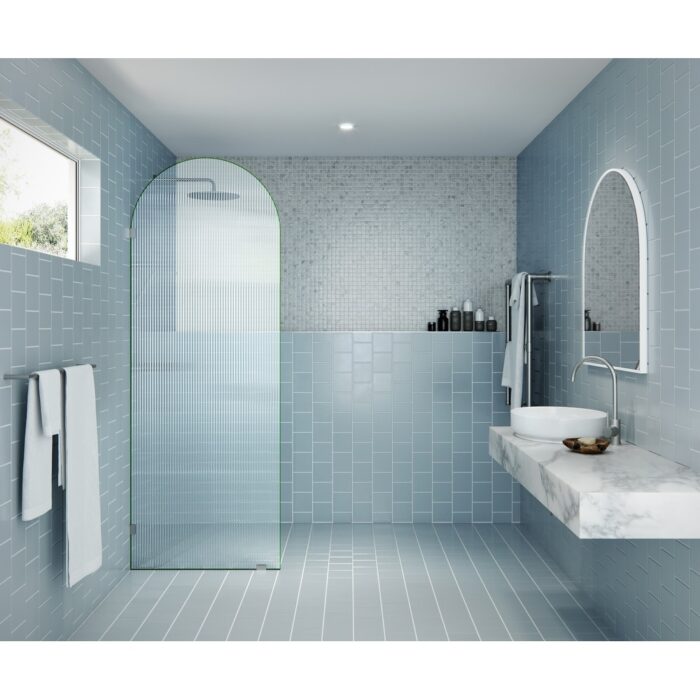 Maven 30 in. x 86.75 in. Fully Frameless Glass Shower Panel - Arched Fluted Single Fixed Panel - Image 2