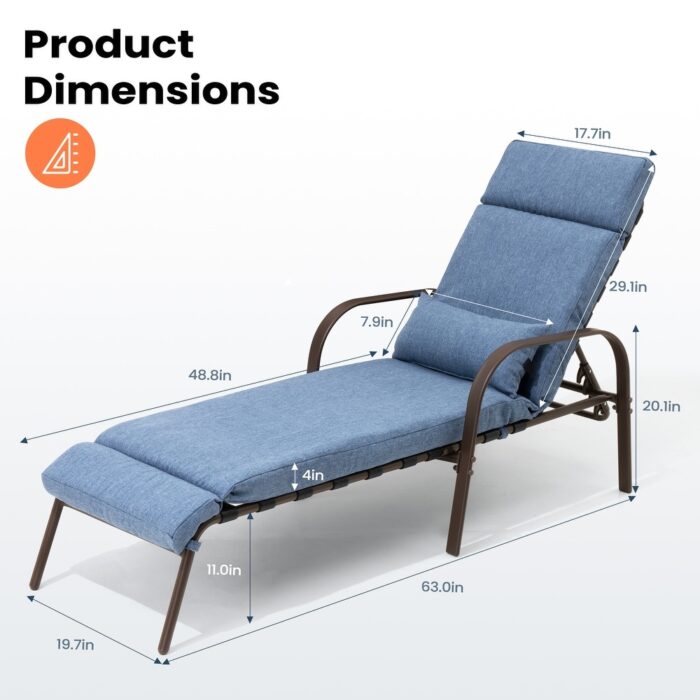 Pellebant 2PCS Adjustable Patio Chaise Lounge with Cushion and Pillow - N/A - Image 2