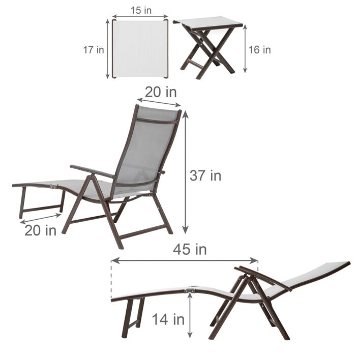 Pellebant Outdoor Adjustable Chaise Lounge Folding Chair and Table Set - N/A - Image 2