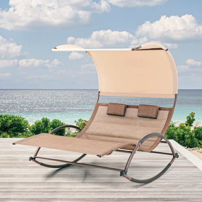 Pellebant Outdoor Double Chaise Lounge Chair Swing Hammock Bed with Canopy - N/A