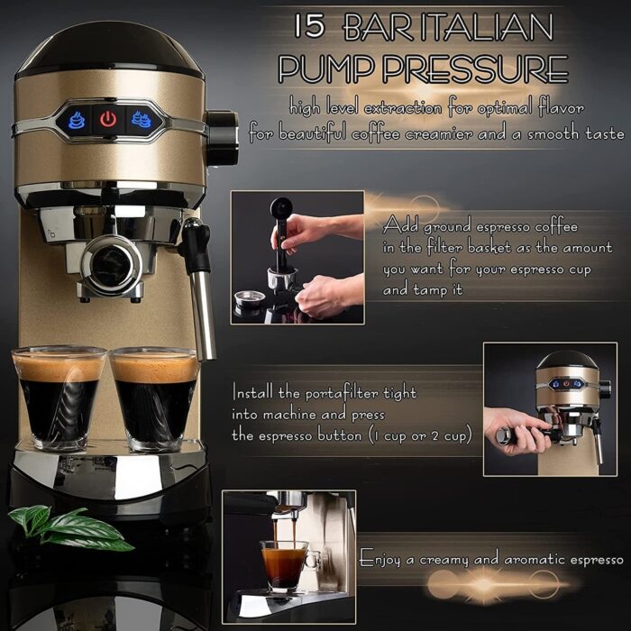 Espresso Maker, 15 Bar Espresso Machine With Milk Frother, Fast Heating Automatic Espresso Machine - Image 2