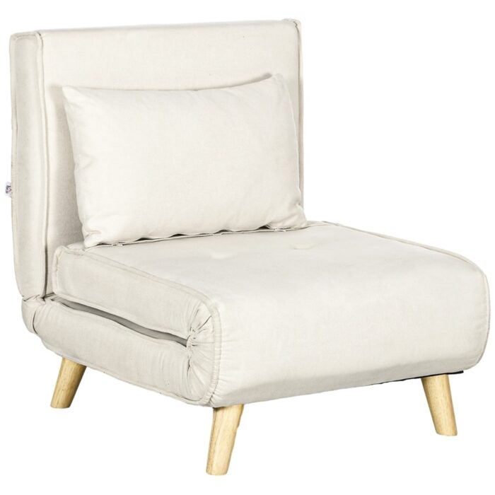 HOMCOM Convertible Chair Bed, 2-in-1 Multi-Functional Sofa Bed, Sleeper Chair with Adjustable Backrest for Living Room,Beige - Image 2