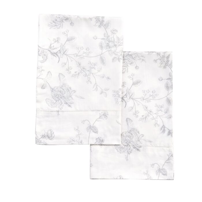 Printed Design Cotton Collection 400TC Hemstitch Gray Garden Bouquet Sheet Set and Pillowcases
