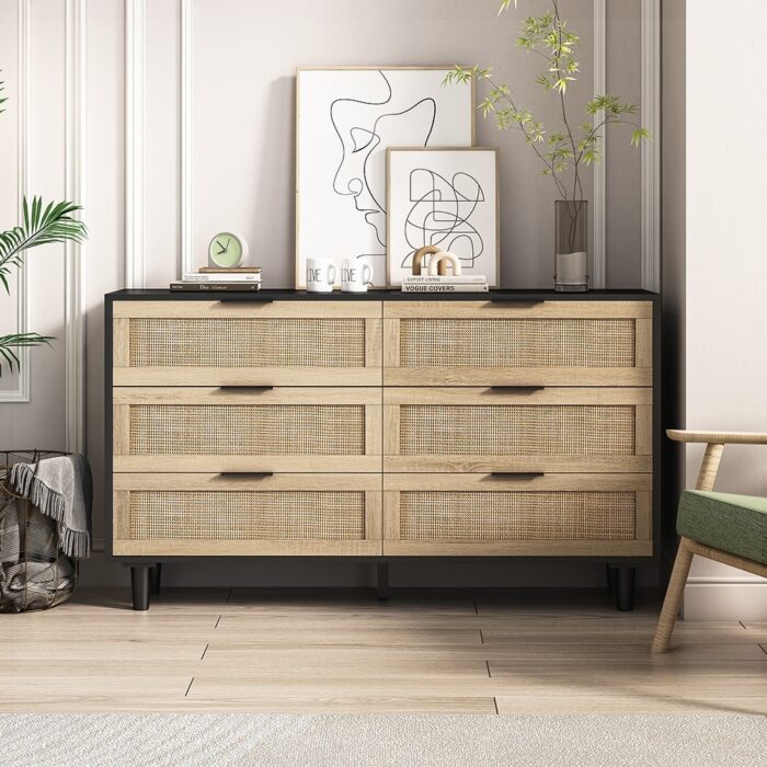6-Drawers Dressers Rattan Storage Cabinet - Image 2
