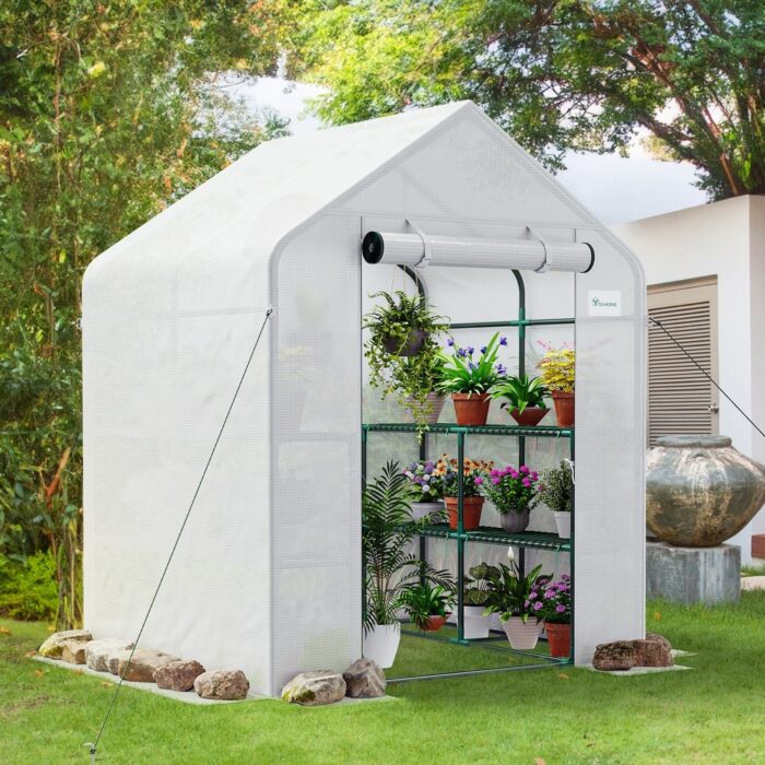 Moasis White Walk-in Hobby Greenhouse w/ Shelves - Image 2