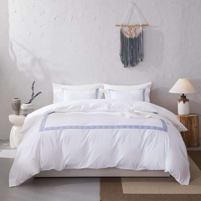 Wholelinens Cotton Percale Hotel Duvet Cover Set, Geo Embroidery