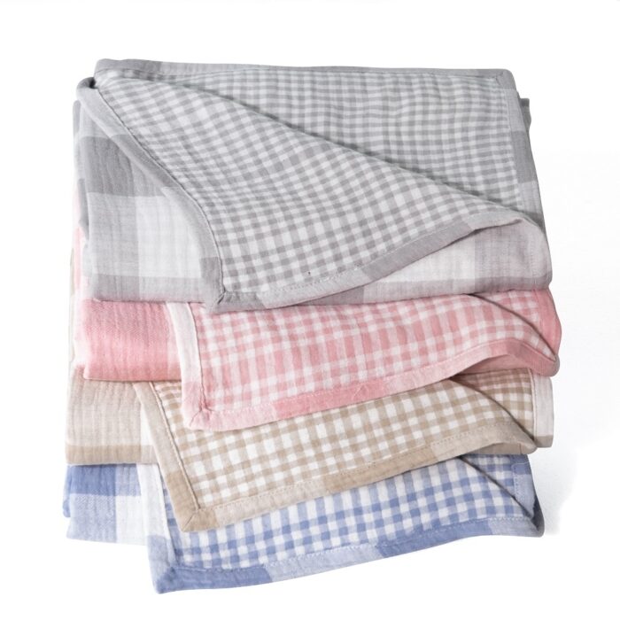 WHOLINENS Cotton Four Layers Muslin Gauze Picnic Throw Blanket Reversible - Image 2
