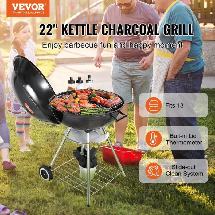 VEVOR 22 inch Kettle Charcoal Grill BBQ Portable Grill Outdoor Barbecue Cooking - 22'' - Image 2