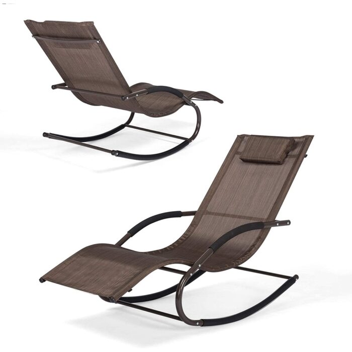 Outdoor Chaise Lounge Steel Curved Patio Rocking Lounge Chair with Detachable Pillow (Set of 2) - 56.3x24.8x35 - Image 2