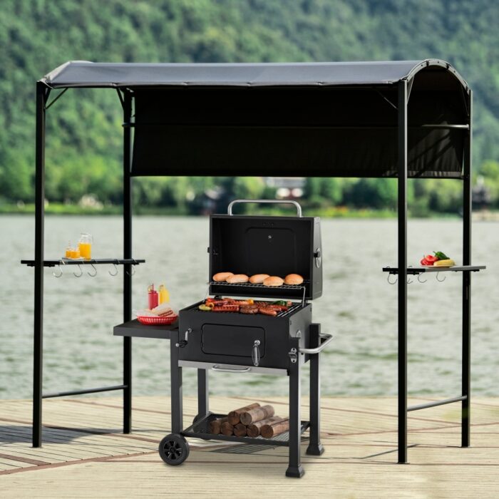 7ft.Wx4.5ft.L Iron Double Tiered Backyard Patio BBQ Grill Gazebo Gray - Image 2