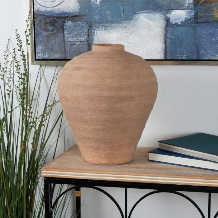 The Novogratz Beige Ceramic Wide Textured Vase