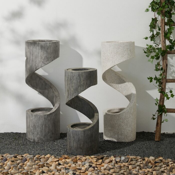 32-Inch Modern Polyresin LED Spiral Outdoor Fountain With Small Planter by Glitzhome - Image 2