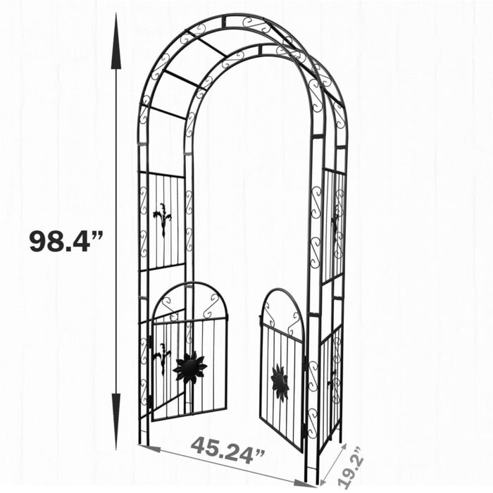 Metal Arch Garden Trellis with Doors for Climbing Plants - Image 2
