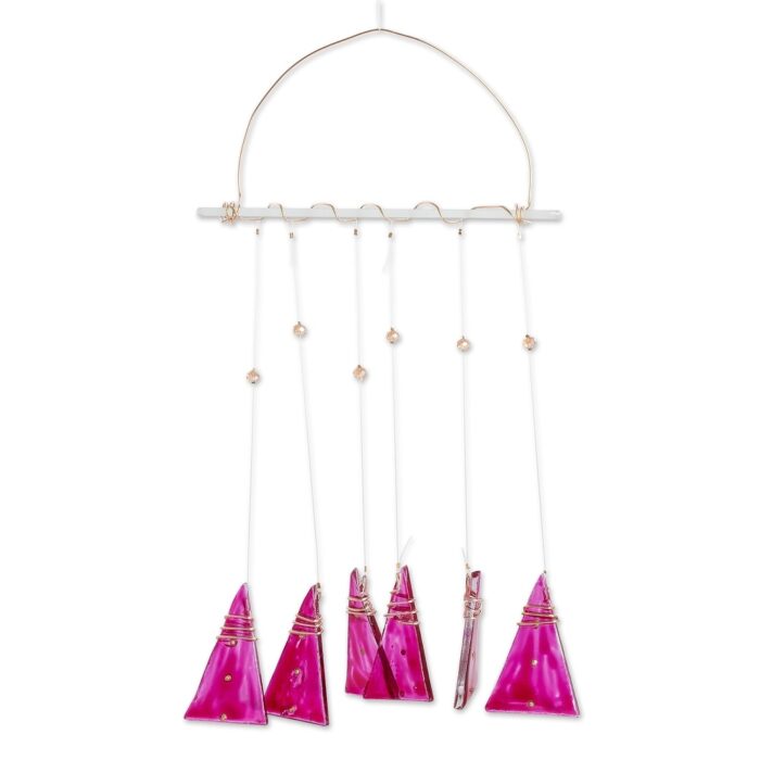 Novica Handmade Pink Peaks Recycled Glass Windchime