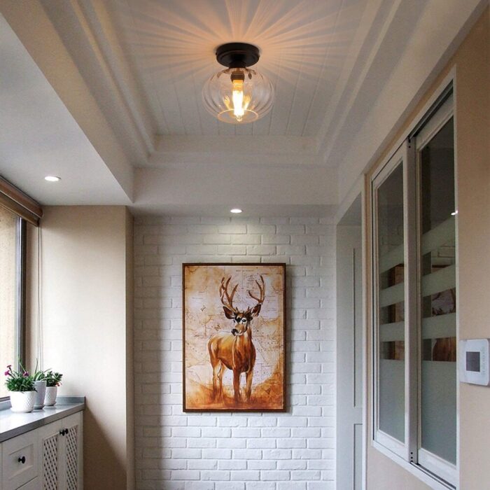 Industrial glass semi flush ceiling lights black ceiling light fixture - Image 2