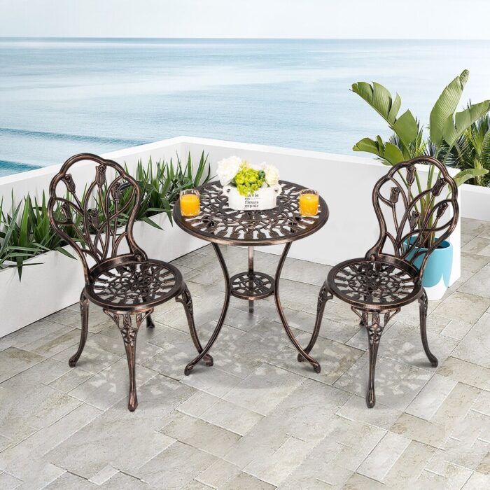HOMEFUN 23.6 inch Black Long 3-Piece White Tulip Aluminum Bistro Set
