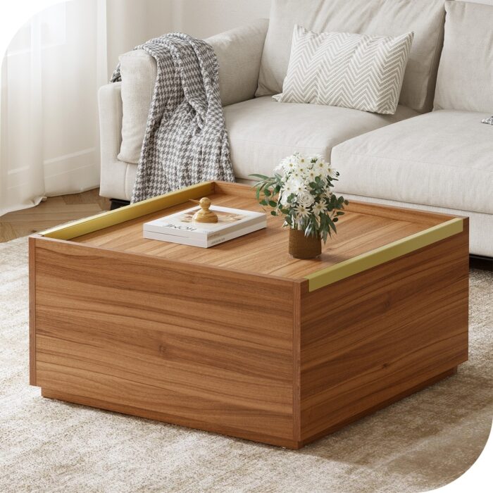 Walnut Square Coffee Table Sofa table with 2 Drawers - Image 2