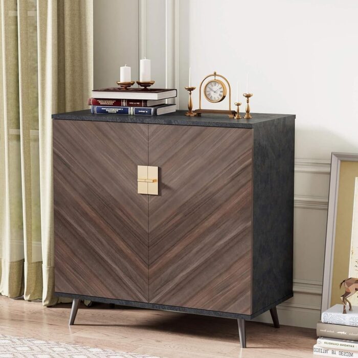 WESOME Mid Century Bar Cabinet with Doors & Adjustable Shelves for Hallway Entryway Bedroom - M