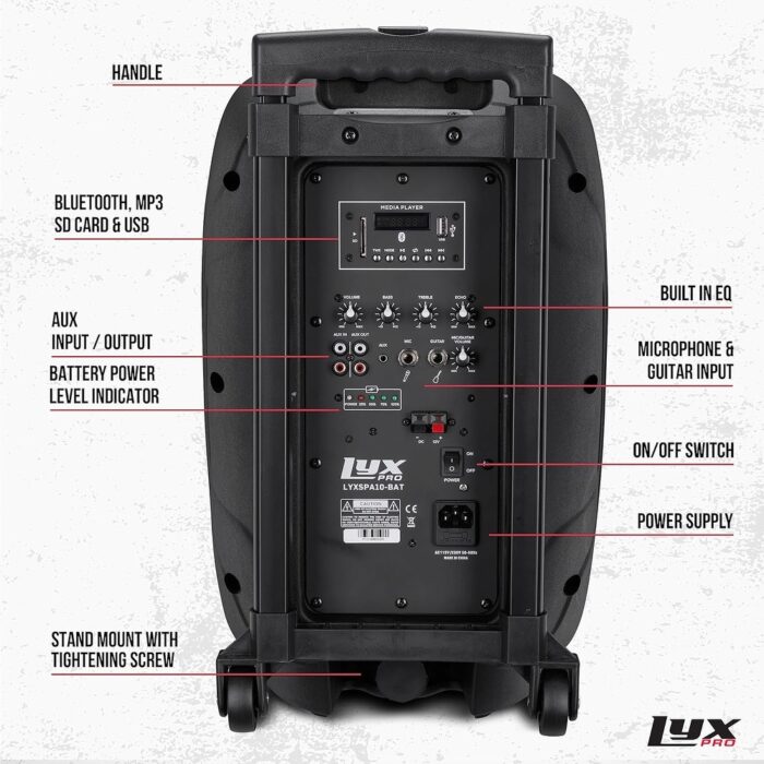 LyxPro Active Battery Powered PA Speaker, Portable PA System with Equalizer, Bluetooth & More! - Image 2