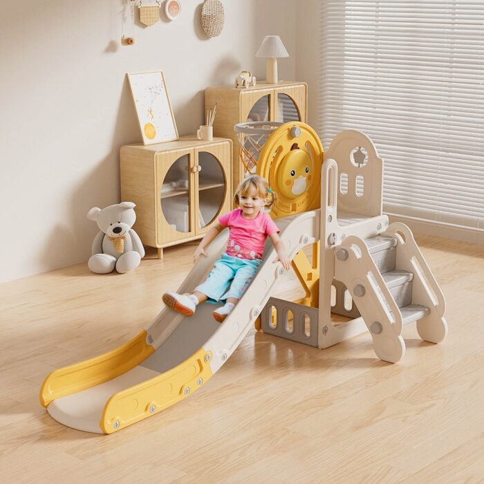 5 in 1 Yellow Toddler Slide, Slide for Toddlers Age 1-3, Indoor Outdoor Backyard Playground Cute Duck Theme Baby Slide Toy - Image 2