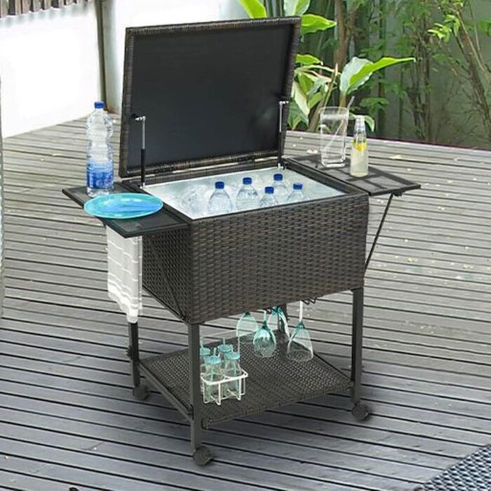 Gazebo Penguin Outdoor Terrace Synthetic Rattan Wheeled Cooler Cart - Image 2