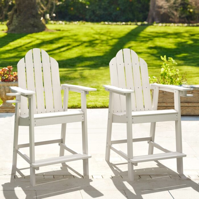 LUE BONA Outdoor Bar Stool Adirondack Chairs Bar Height Arm Chairs with Cup Holder for Balcony, Deck, or Patio（Set of 2）