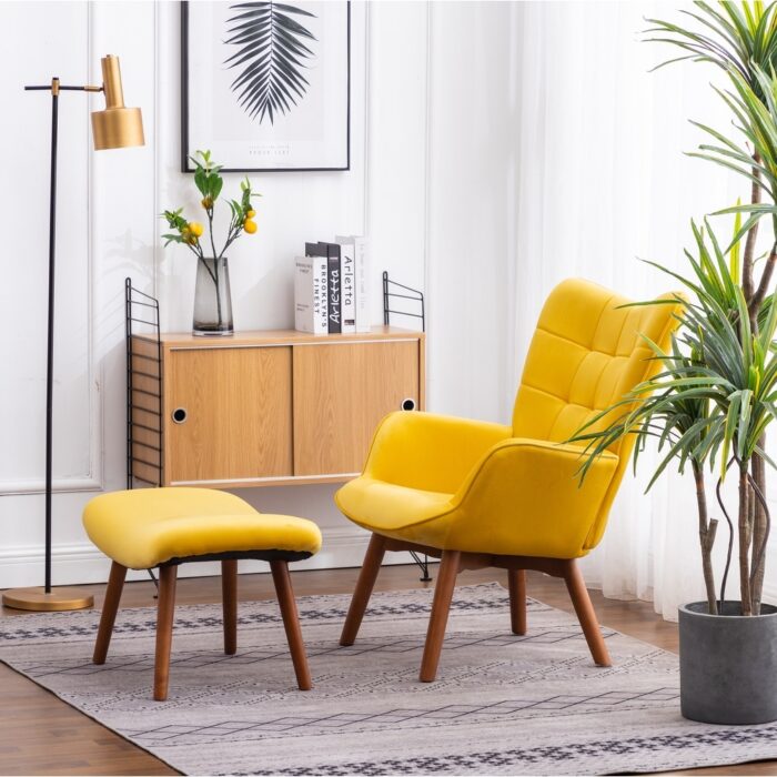 Carson Carrington Aasen Silky Velvet Tufted Accent Chair with Ottoman - Image 2