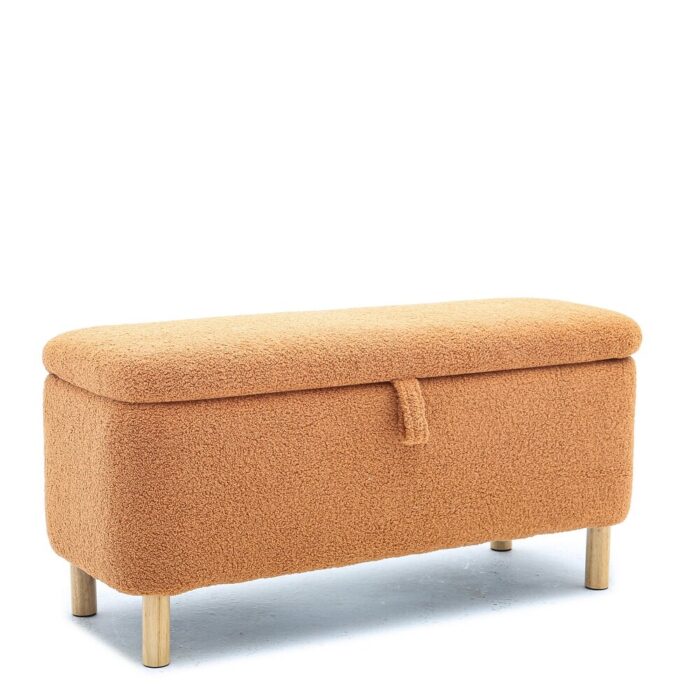 Hall Tree w/ Boucle Upholstered Bench, Flip Top Cabinet Bench, Orange - Image 2