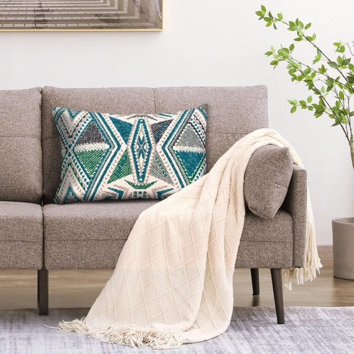 12 x 20 Accent Pillows, Cotton Cover, Filler, Geometric Design, Teal Blue, Beige, Gray - Image 2