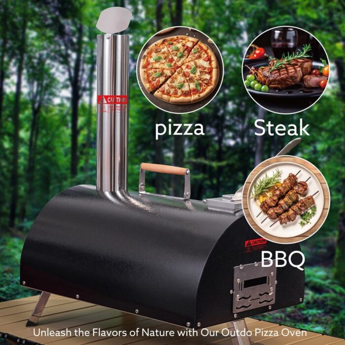 Outdoor Portable Automatic Rotatable Wood Fired Pizza Ovens,with Built-in Thermometer Pizza Cutter Carry Bag