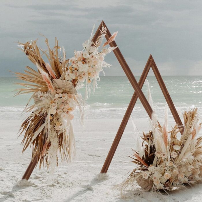 Wood Wedding Arch for Ceremony Triangle Arbor Backdrop Stand Outdoor - Image 2