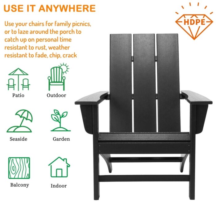 Nuzanto Outdoor Patio Adirondack Chair Waterproof HDPE,Wide Armrests