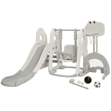 6 in 1 Toddler Slide and Swing Set with Ball Games - 68'' x 77.5'' x 42.5''-47.5'' (L x W x H) - Image 2