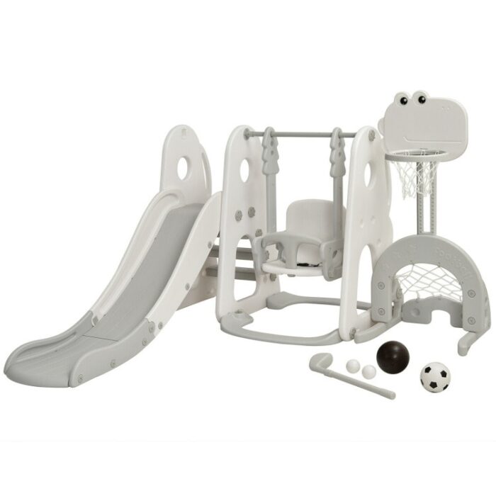 6 in 1 Toddler Slide and Swing Set with Ball Games - 68'' x 77.5'' x 42.5''-47.5'' (L x W x H) - Image 2