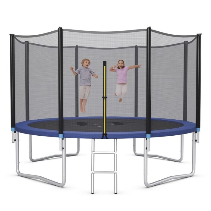 8Ft Trampoline, ASTM Approved Trampoline with Net, Thickness Steel Pipes Outdoor Large Recreational Trampoline with Ladder