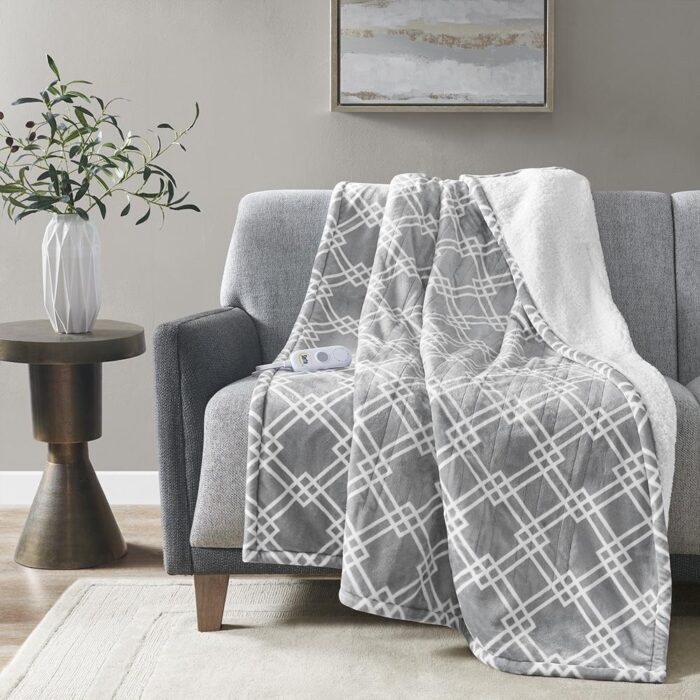 50" x 60" Printed Plush Electric Heated Throw Blanket Grey