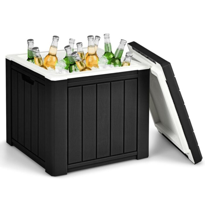 Gymax Patio 10 Gallon Ice Cube Cooler Box Table Stool Storage W/Handle - 17'' x 17'' x 16''
