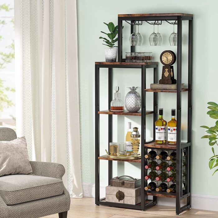 Freestanding Floor Wine Baker Rack with Glass Holder & Wine Storage - N/A - Image 2