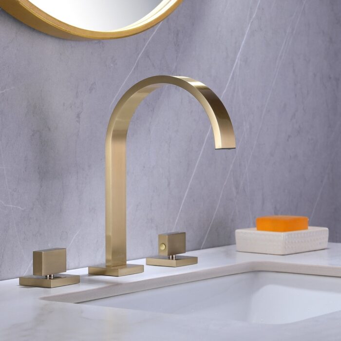 Brushed Gold 3-Hole Double Handle Bathroom Sink Faucet