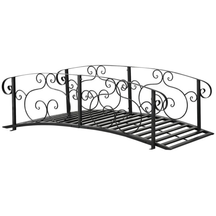 Outsunny 6FT Classic Garden Bridge with Safety Railings Steel Arc Footbridge Decorative Pond Bridge for Backyard Creek Stream - Image 2