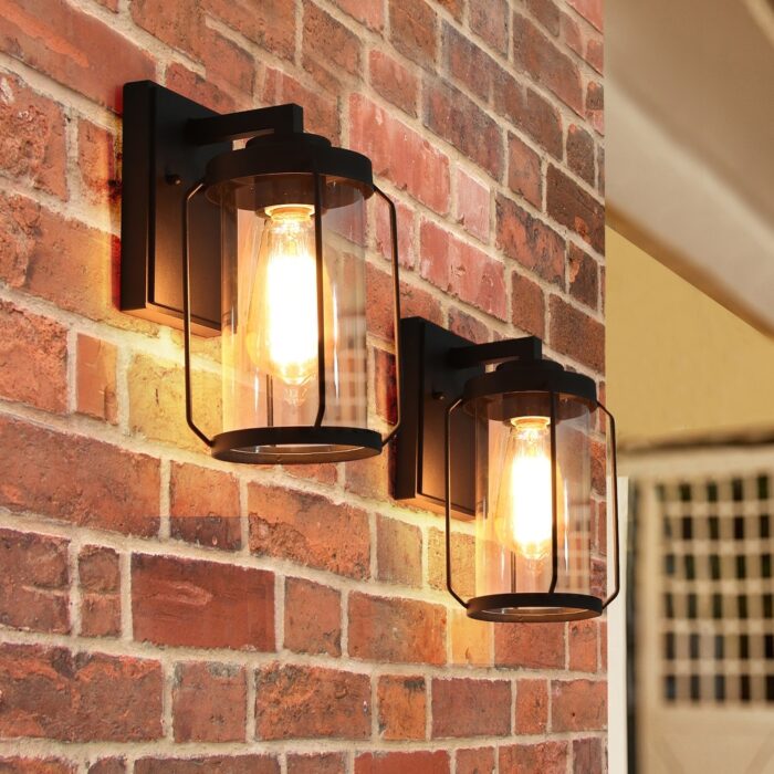 Modern Black Outdoor Wall Lantern Farmhouse 2 Pack Barn Wall Sconces Metal and Glass for Patio