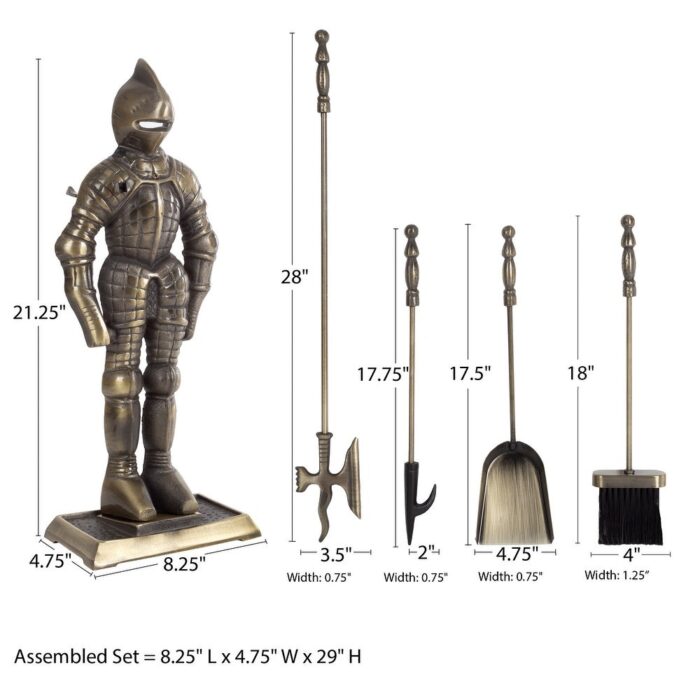 Hastings Home Medieval Knight Fireplace Tool Set - 8.25" x 4.75" x 29" - Image 2