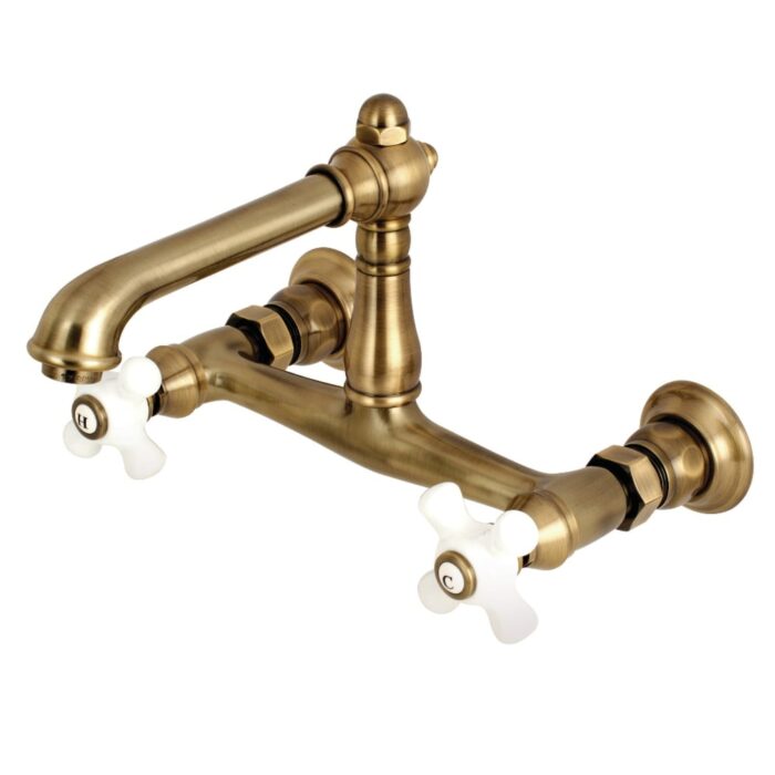 English Country Two-Handle 2-Hole Wall Mount Bathroom Faucet - Image 2
